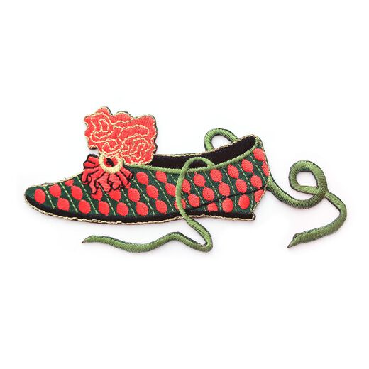 Green and red slipper shoe embroidery patch